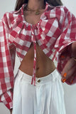 Gingham Tie-Front Cropped Blouse