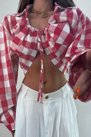 Gingham Tie-Front Cropped Blouse