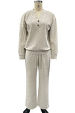 Button Placket Long Sleeve Wide-Leg Pants Set