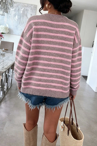 Striped Button-Front Knit Cardigan