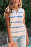 Stripe Split V Neck Ribbed Tank