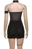 Ruched Asymmetric Neck Bodycon Mini Dress