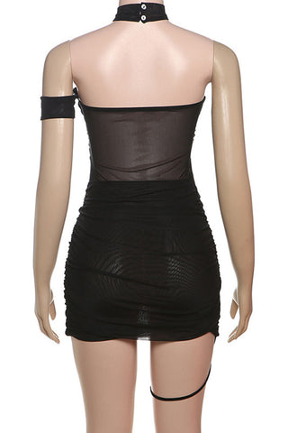Ruched Asymmetric Neck Bodycon Mini Dress
