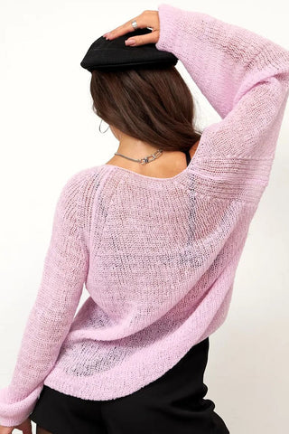 Sheer V-Neck Loose Knit Sweater