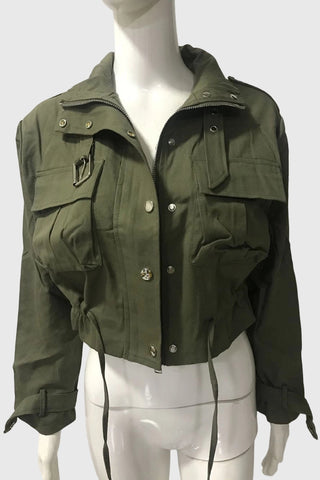 Zip-Front Crop Jacket with Side Ties