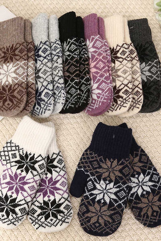 Snowflake Knit Ribbed Cuff Mittens