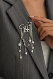 Layered Chain Pearl Heart Dangle Brooch