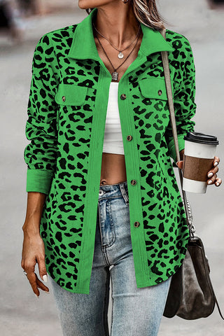 Leopard Print Ribbed Button-Front Shacket