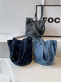 Floral Denim Tote Bag