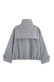 Plaid Drawstring Hem Zip-Up Jacket