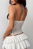 Plaid Halter Lace Corset Tank Top