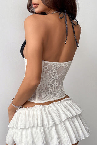 Plaid Halter Lace Corset Tank Top