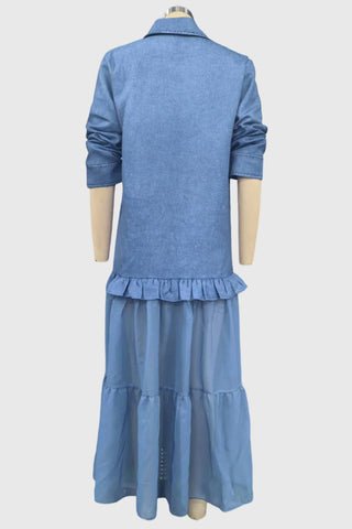 Boho Sheer Panel Maxi Shirt Dress