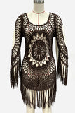 Crochet Fringe Bell Sleeve Mini Dress