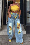 Distressed High-Waist Wide Leg Jeans
