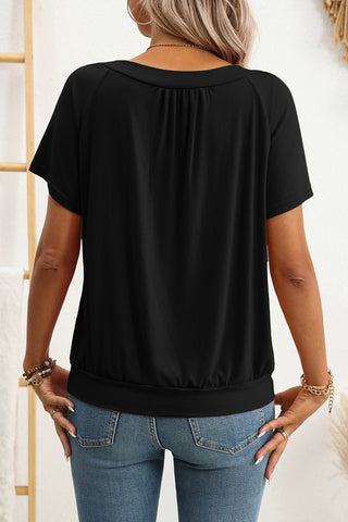 V-Neck Gathered Short Sleeve Top