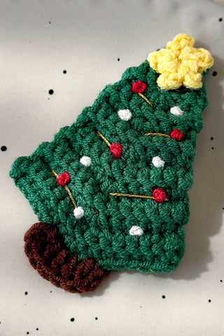 Crochet Christmas Tree and Bow Hair Clip