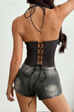 Lace Trim Halter Corset Tank