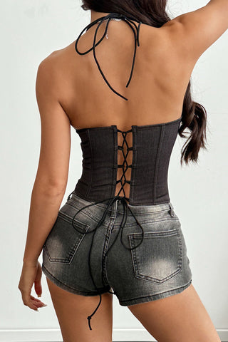 Lace Trim Halter Corset Tank