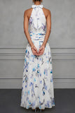 Floral Halter Ruched Maxi Dress