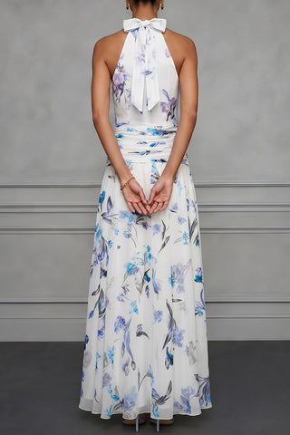 Floral Halter Ruched Maxi Dress