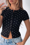 Button-Front Polka Dot T-Shirt