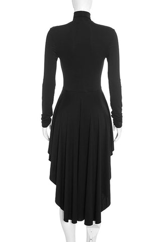 Mock Neck Long Sleeve Asymmetrical Casual Dress