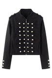 Military Button Mock Neck Cropped Jacket