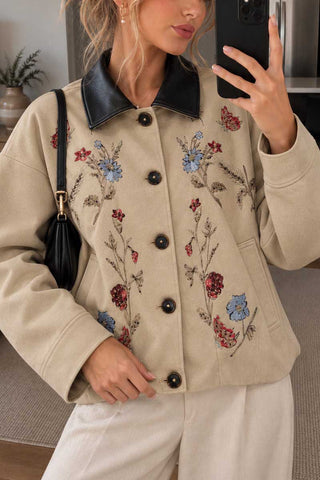 Floral Detail Contrast Collar Jacket