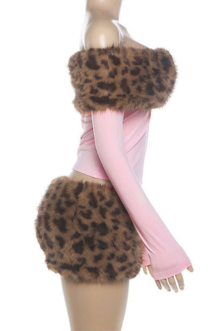 Faux Fur Off-Shoulder Mini Skirt Set