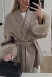 Faux Fur Cuff Wrap Belted Coat