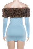 Faux Fur Rhinestone Off-Shoulder Bodycon Dress