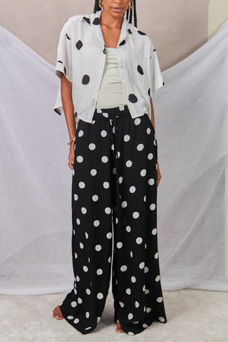 Polka-Dot Casual Wide-Leg Pants
