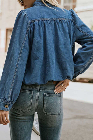 Stand-Collar Button-Front Denim Jacket