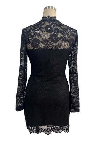 Sheer Lace Mock Neck Bodycon Mini Dress