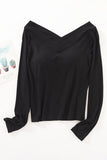 Long Sleeve V-Neck Built-In Bra Top