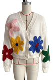 Floral Applique V-Neck Button-Front Cardigan