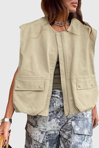 Zip-Front Sleeveless Utility Vest