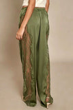 Lace Panel Drawstring Casual Pants