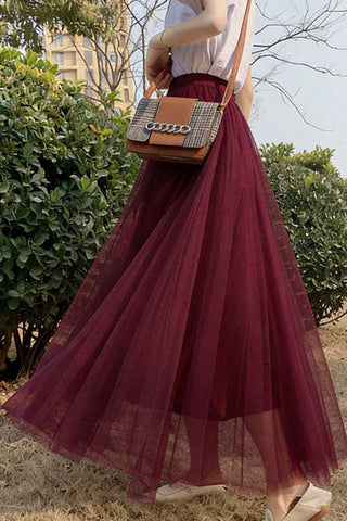 Sheer Tulle High-Waist A-Line Midi Skirt