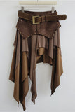 Studded Belt Asymmetrical Ruffle Midi Skirt