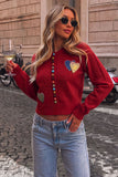 Heart Patch Multicolor Button Crop Cardigan