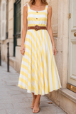 Button-Front Striped Fit and Flare Dress
