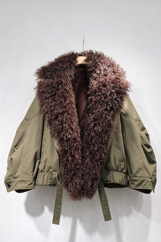 Curly Faux Fur Collar Zip-Up Coat