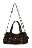 Leopard Print Studded Multi-Pocket Tote Bag