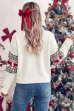 Reindeer Motif Crew Neck Cable Knit Sweater