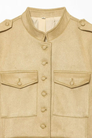 Military Collar Button-Front Jacket