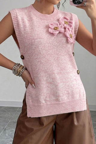 3D Floral Button-Side Sweater Vest