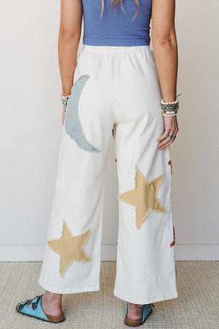 Applique Wide-Leg Drawstring Casual Pants