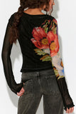 Sheer Mesh Sleeve Floral Print Top